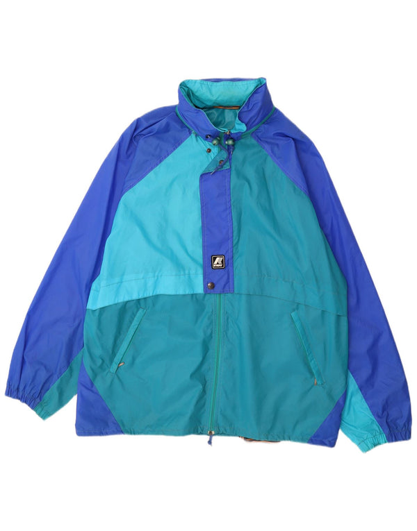 K-Way Mens Hooded Rain Jacket UK 42 XL Blue Colourblock Polyamide