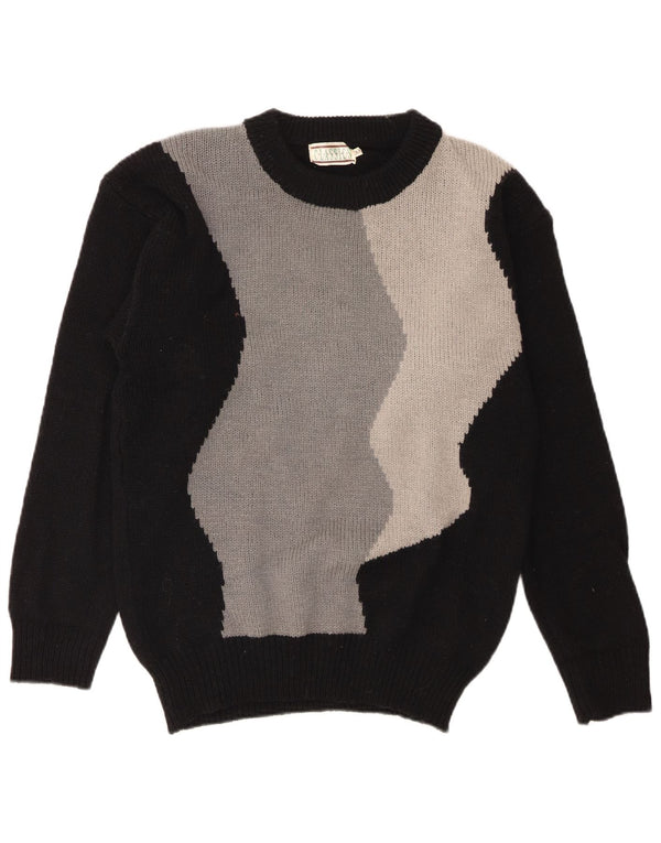 Classics Womens Crew Neck Jumper Sweater UK 14 Medium Black Colourblock