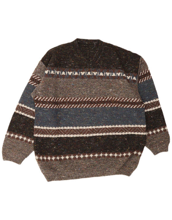 Vintage Mens Crew Neck Jumper Sweater 2XL Multicoloured Striped Acrylic