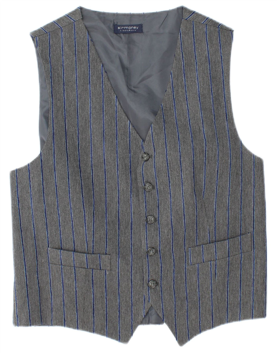 Sirmoney Mens Waistcoat XL Grey Striped Polyester