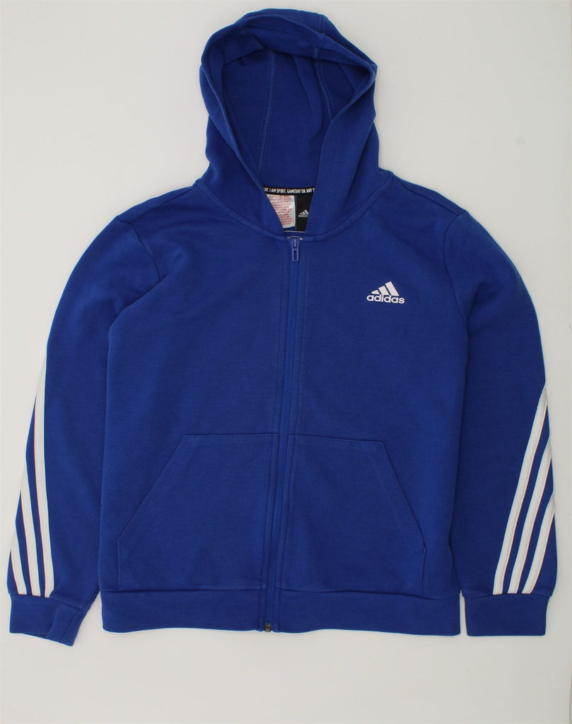 ADIDAS Boys Zip Hoodie Sweater 13-14 Years Blue Cotton | Vintage Adidas | Thrift | Second-Hand Adidas | Used Clothing | Messina Hembry 