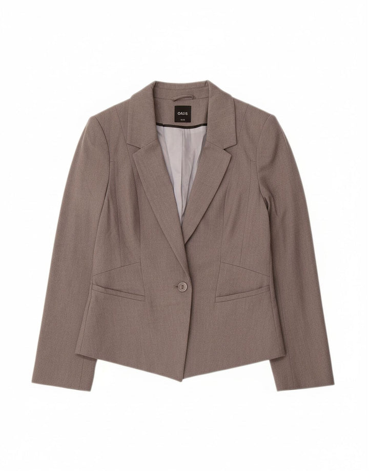 OASIS Womens 1 Button Blazer Jacket UK 10 Small Grey Polyester