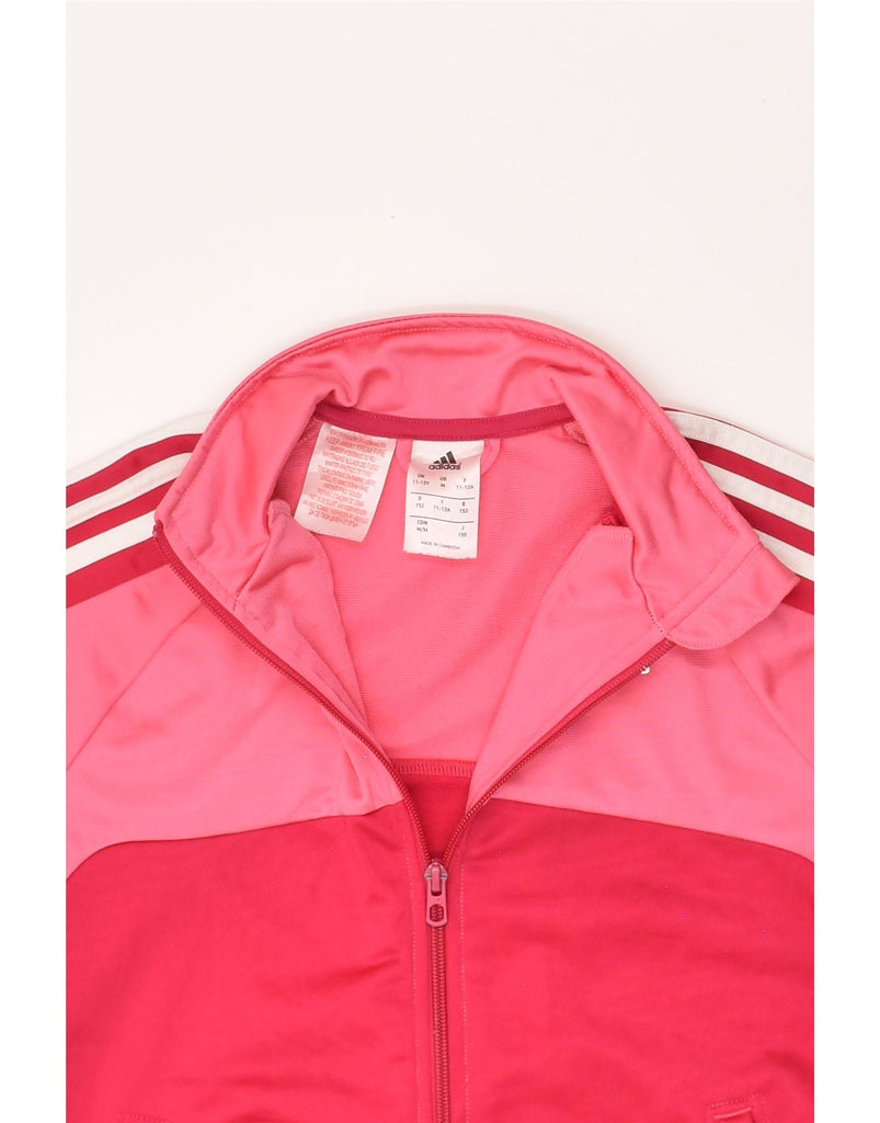 ADIDAS Girls Tracksuit Top Jacket 11-12 Years Pink Colourblock Polyester | Vintage Adidas | Thrift | Second-Hand Adidas | Used Clothing | Messina Hembry 