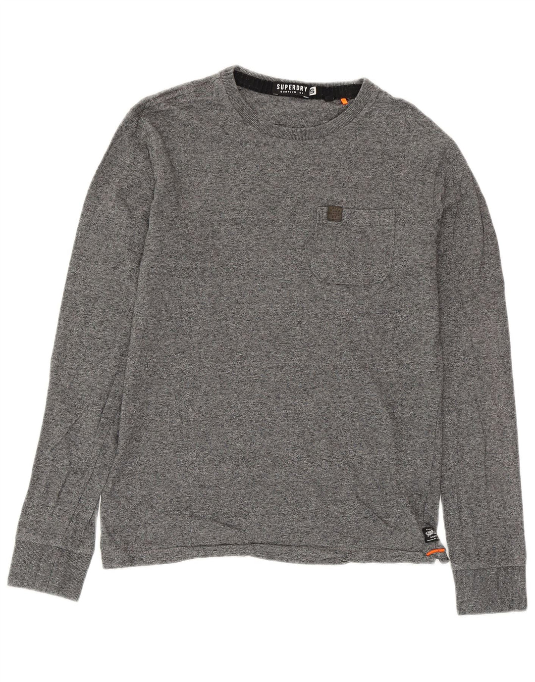 SUPERDRY Mens Top Long Sleeve Small Grey Flecked Cotton