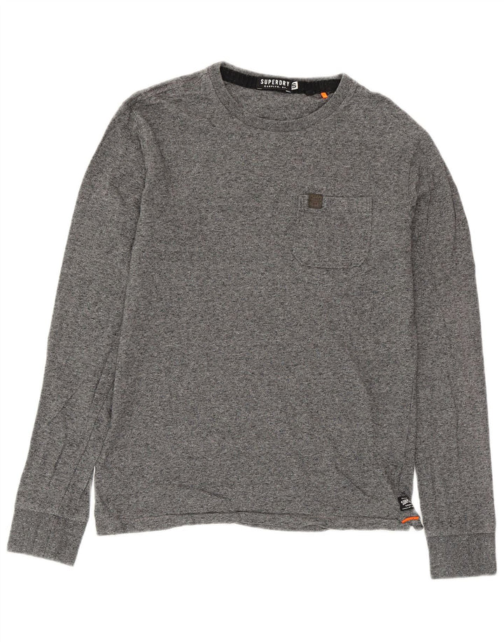 SUPERDRY Mens Top Long Sleeve Small Grey Flecked Cotton