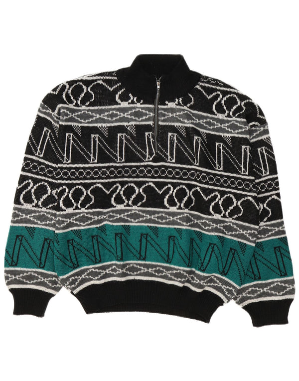 Vintage Mens Zip Neck Jumper Sweater Large Multicoloured Geometric
