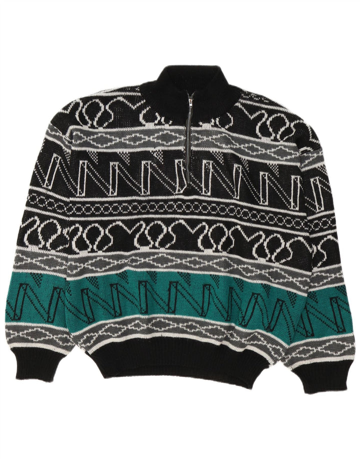 Vintage Mens Zip Neck Jumper Sweater Large Multicoloured Geometric