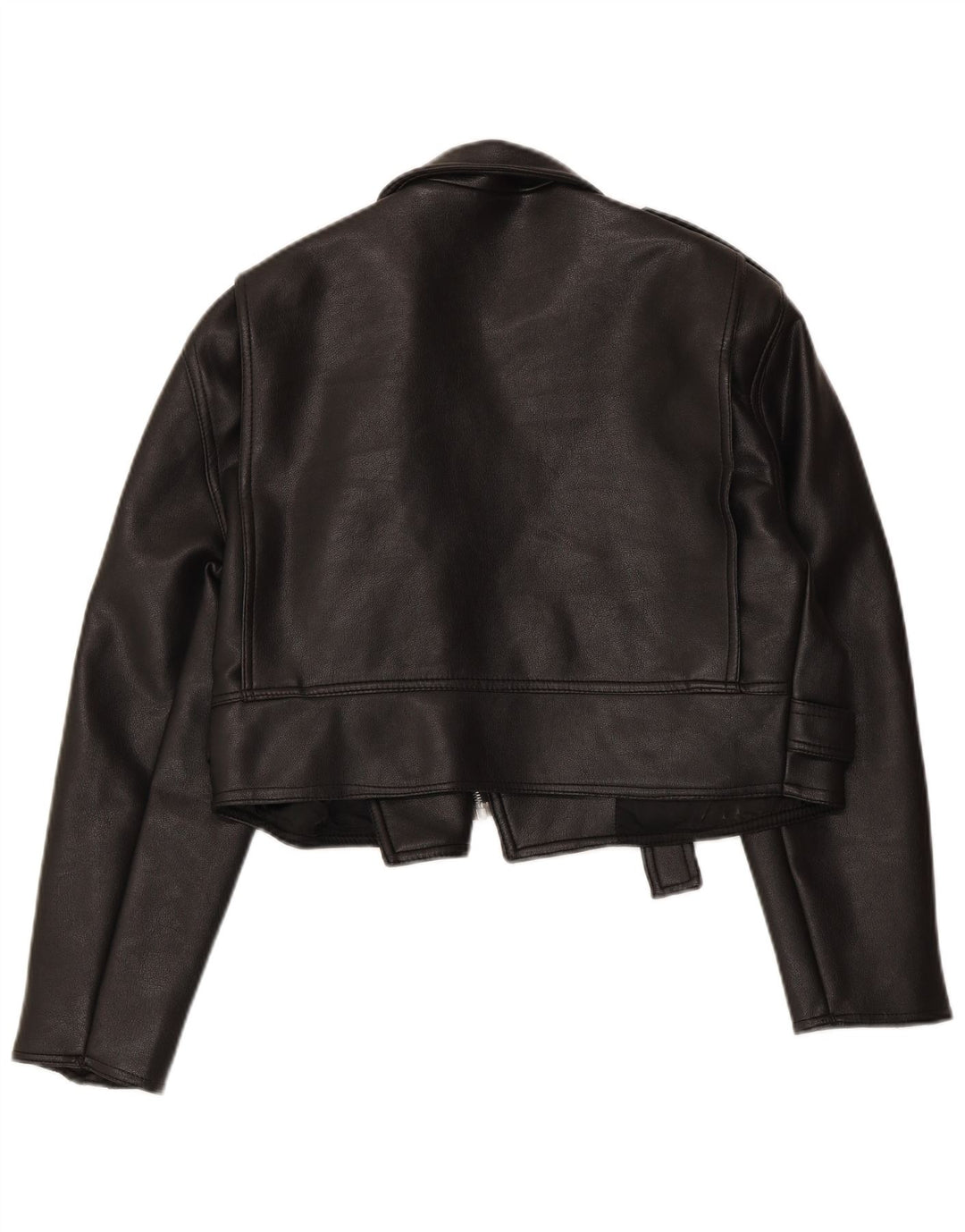 VINTAGE Womens Oversized Crop Leather Biker Jacket UK 10 Small Black