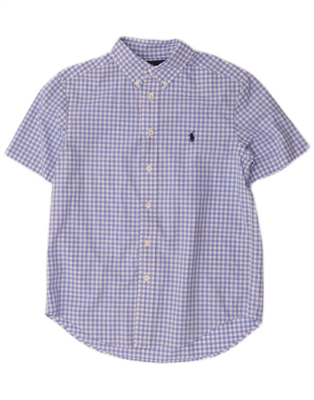 Ralph Lauren Boys Short Sleeve Shirt 10-11 Years Medium Blue Gingham Cotton