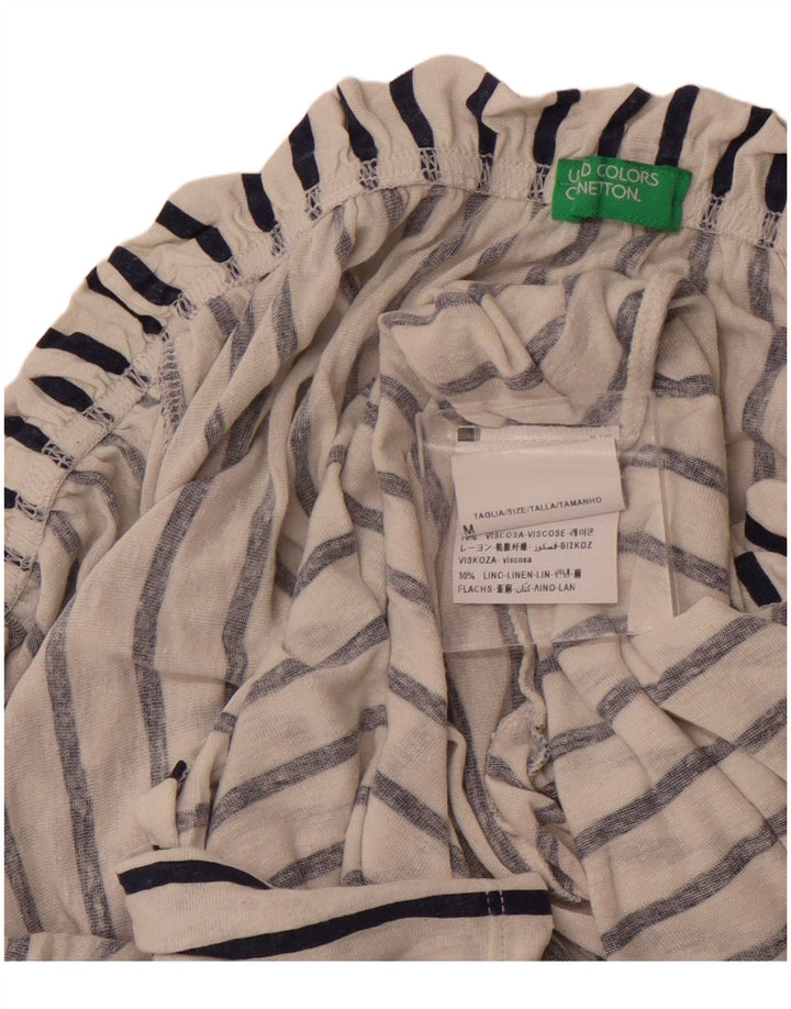 BENETTON Womens 3/4 Sleeve Off Shoulder Top UK 14 Medium White Striped