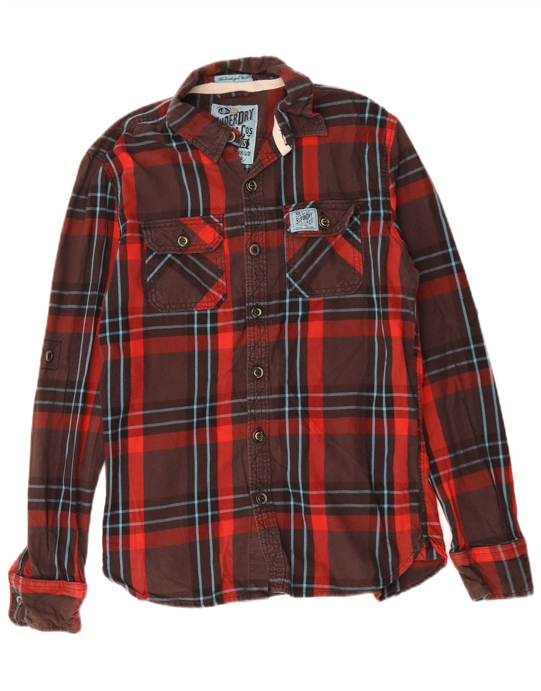 Superdry Mens Flannel Shirt Medium Brown Check Cotton