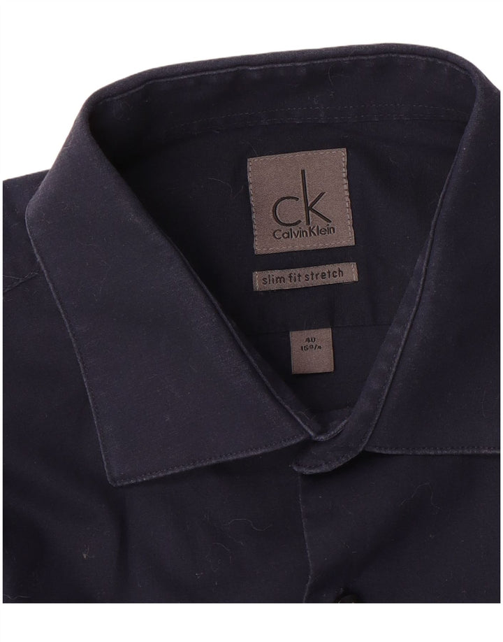 Calvin Klein Mens Slim Fit Shirt Size 40 15 3/4 Medium Navy Blue