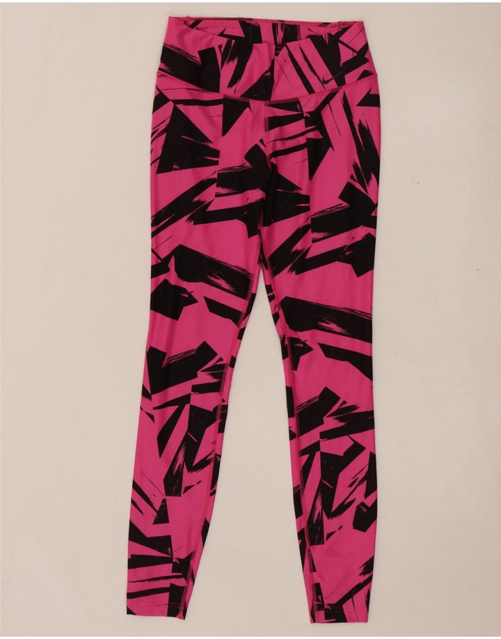 NIKE Womens Dri Fit Leggings UK 10 Small  Pink Geometric Polyester