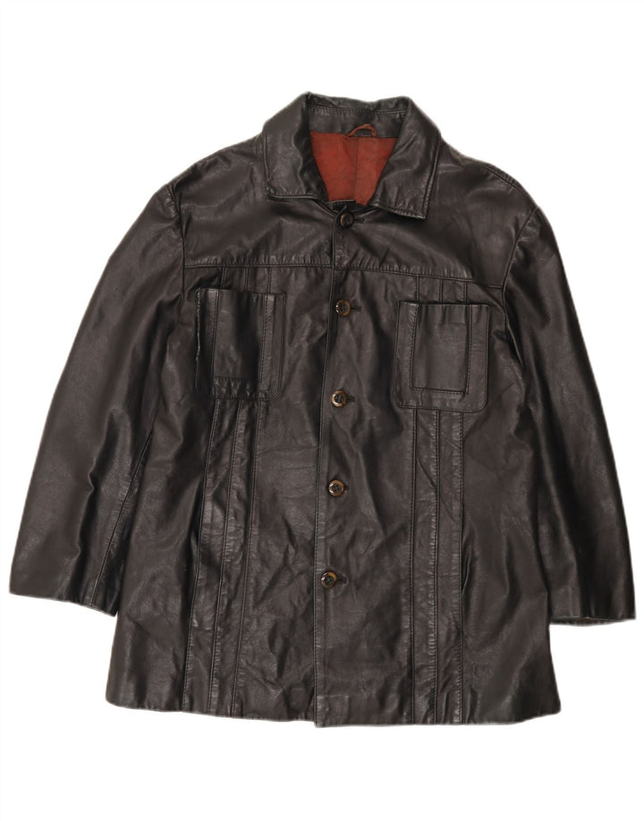 Henry Morell Mens 3/4 Sleeve Leather Jacket IT 52 XL Black Leather