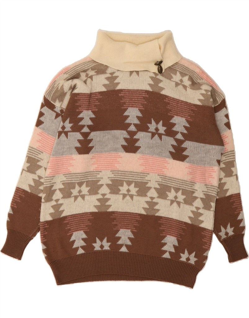 LUCIA Womens Roll Neck Jumper Sweater UK 12 Medium  Brown Fair Isle Aztec Vintage Lucia and Second-Hand Lucia from Messina Hembry 