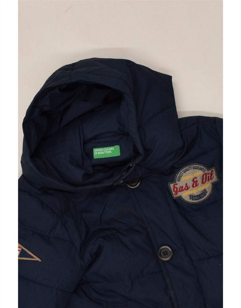 BENETTON Boys Hooded Padded Jacket 6-7 Years Small Navy Blue Polyester | Vintage Benetton | Thrift | Second-Hand Benetton | Used Clothing | Messina Hembry 