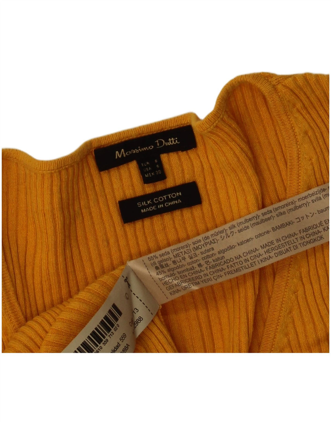 Massimo Dutti Womens 3/4 Sleeve Top Long Sleeve UK 10 Small Yellow Silk