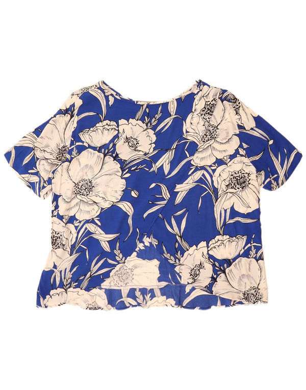 ZARA Womens Oversized Blouse Top UK 16 Large Blue Floral