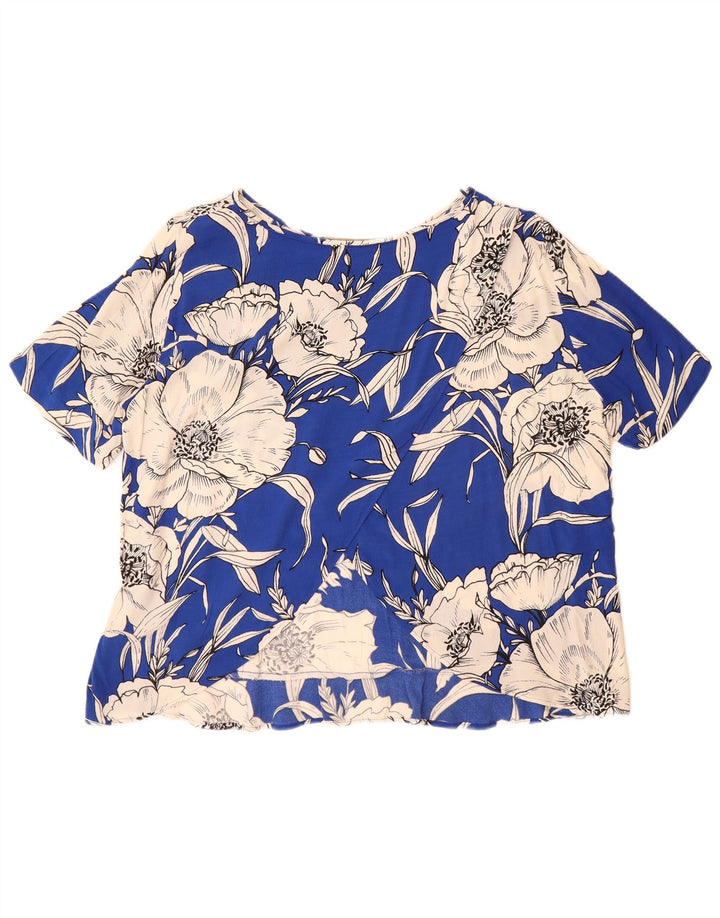 ZARA Womens Oversized Blouse Top UK 16 Large Blue Floral