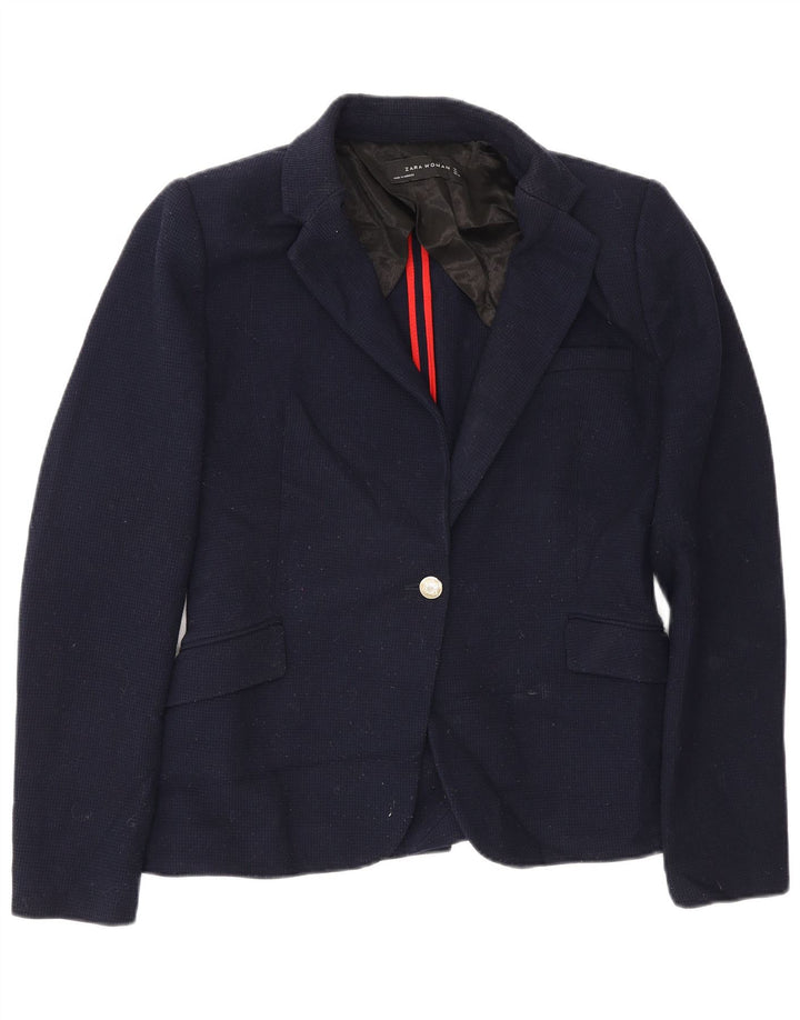 Zara Womens 1 Button Blazer Jacket UK 14 Large Navy Blue Polyester