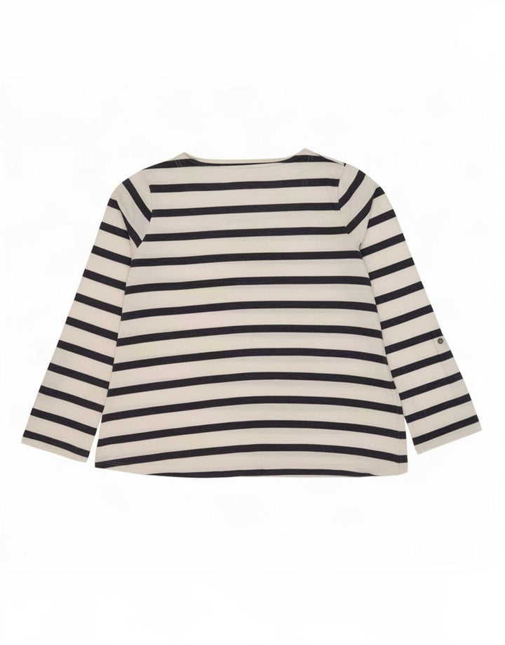 Weird Fish Womens Top Long Sleeve UK 12 Medium White Striped Cotton