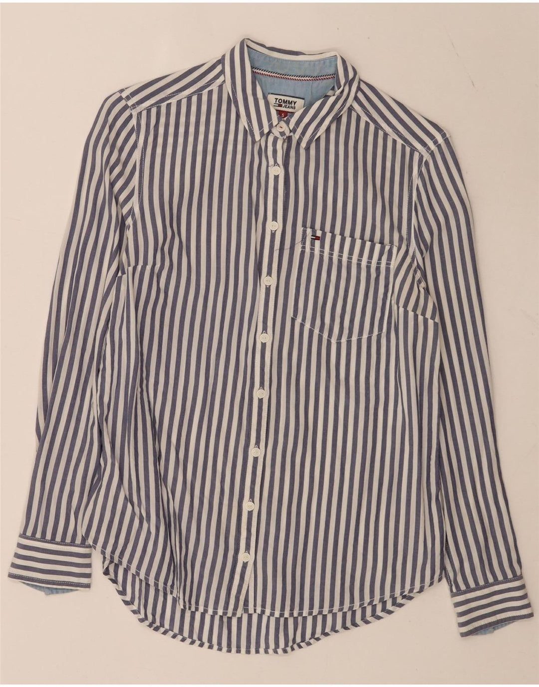 Tommy Hilfiger Womens Shirt UK 10 Small Blue Pinstripe