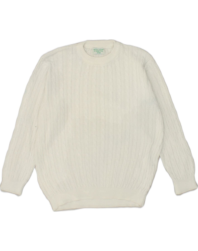 BENETTON Womens Crew Neck Jumper Sweater UK 14 Large White Cotton | Vintage Benetton | Thrift | Second-Hand Benetton | Used Clothing | Messina Hembry 