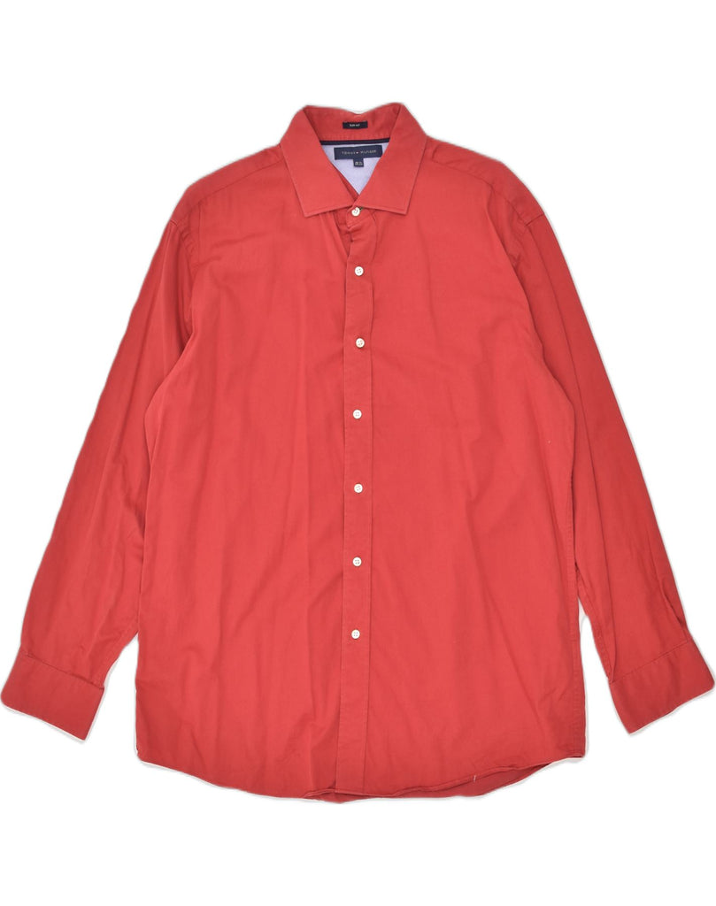 TOMMY HILFIGER Mens Slim Fit Shirt UK 16 1/2 Large Red Cotton | Vintage Tommy Hilfiger | Thrift | Second-Hand Tommy Hilfiger | Used Clothing | Messina Hembry 