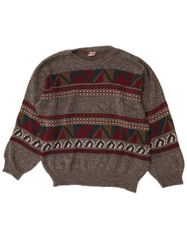 Vintage Mens Crew Neck Jumper Sweater XL Grey Geometric