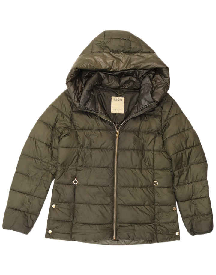 Esprit Womens Hooded Padded Jacket UK 16 Large Khaki