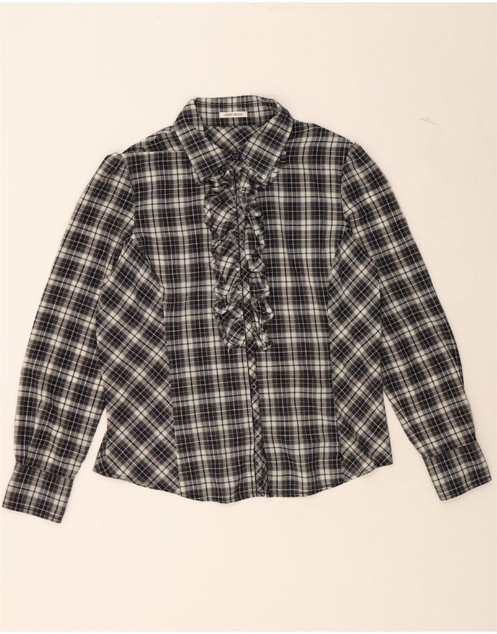 JOOP Womens Ruffle Front Shirt UK 14 Large Black Check Vintage Joop and Second-Hand Joop from Messina Hembry 