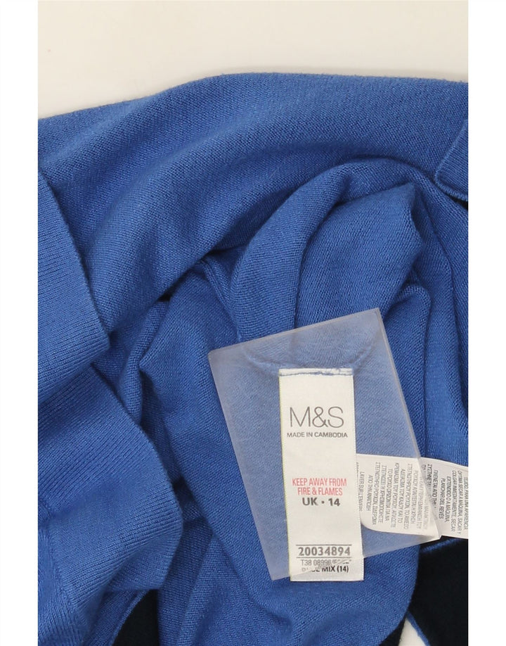 Marks & Spencer Womens Crop Short Sleeve Cardigan Sweater UK 14 Medium Blue