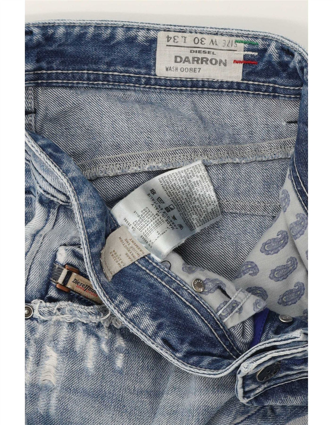 Diesel Mens Darron Distressed Straight Jeans W30 L30 Blue Cotton