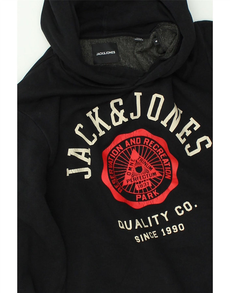 JACK & JONES Mens Graphic Hoodie Jumper Small Black Cotton | Vintage Jack & Jones | Thrift | Second-Hand Jack & Jones | Used Clothing | Messina Hembry 