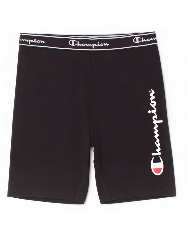 Champion Womens Graphic Sport Shorts UK 14 Large Black Cotton
