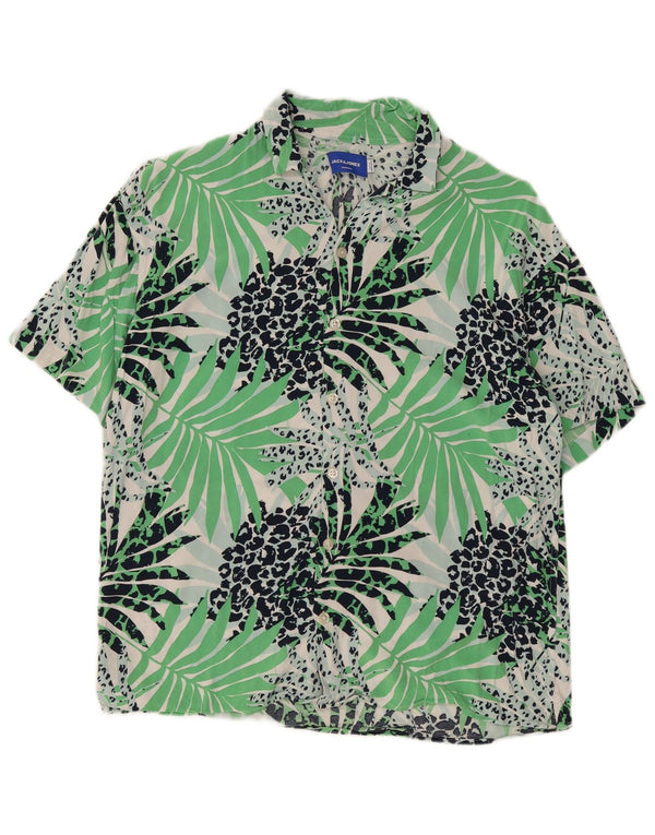Jack & Jones Mens Short Sleeve Shirt Small Green Floral Viscose Beach