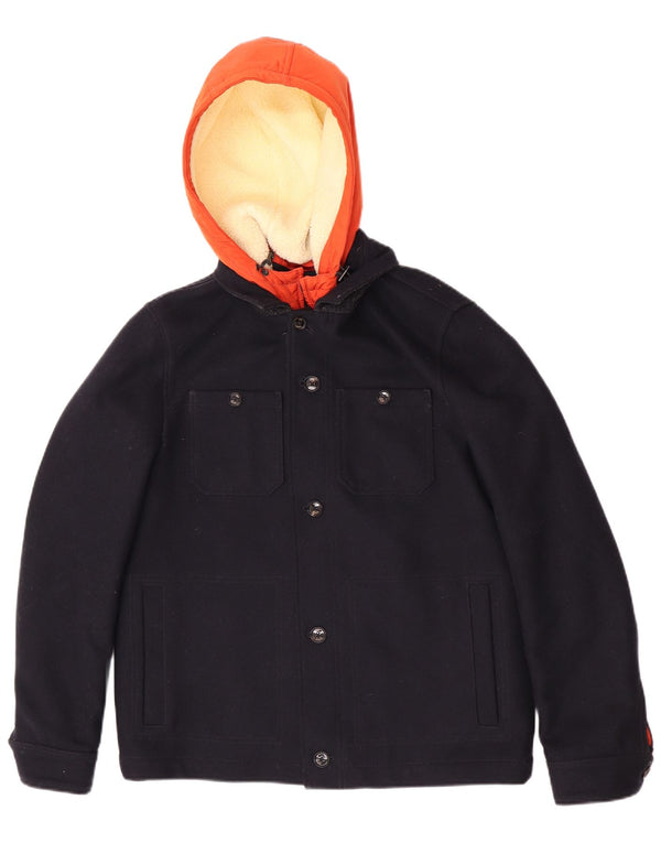 Ted Baker Mens Hooded Bomber Jacket Size 3 Medium Navy Blue Colourblock