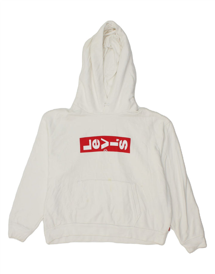 LEVI'S Womens Oversized Graphic Sweatshirt Jumper UK 10 Small White Cotton Vintage Levi's and Second-Hand Levi's from Messina Hembry 