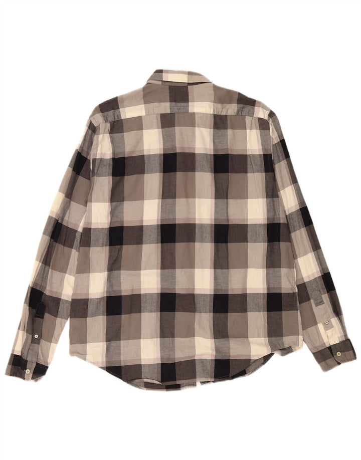 Lacoste Mens Regular Fit Flannel Shirt Size 44 XL Grey Check Cotton