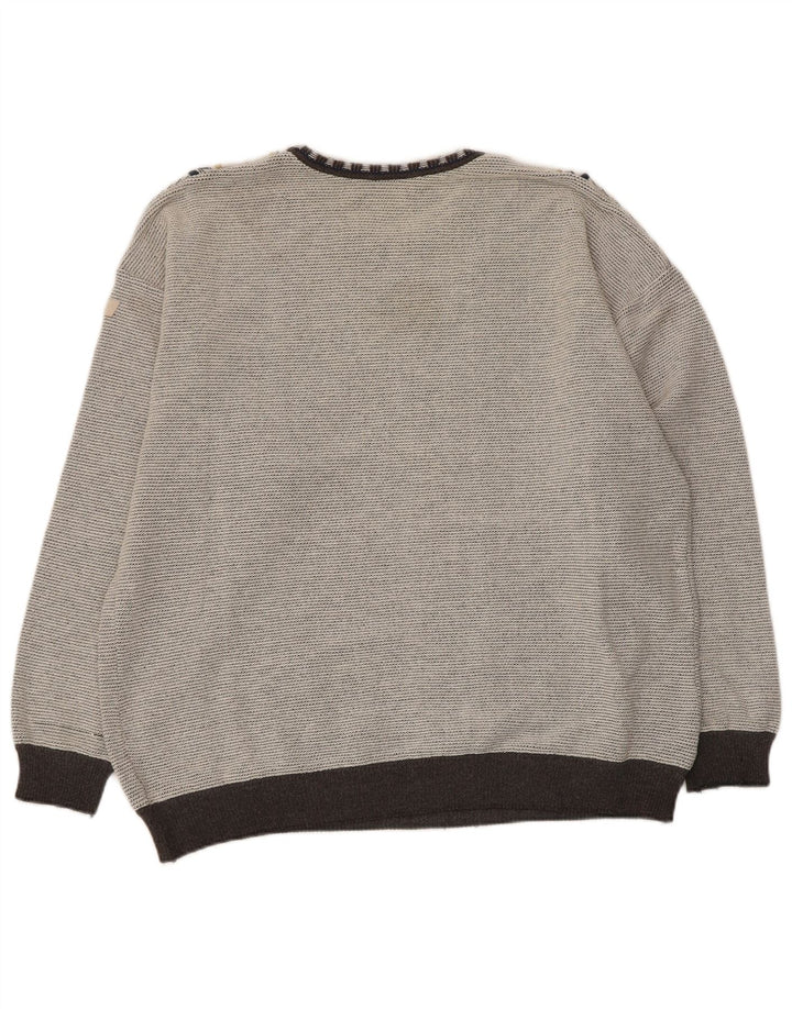 Bueckle Mens Boat Neck Jumper Sweater Large Grey Geometric