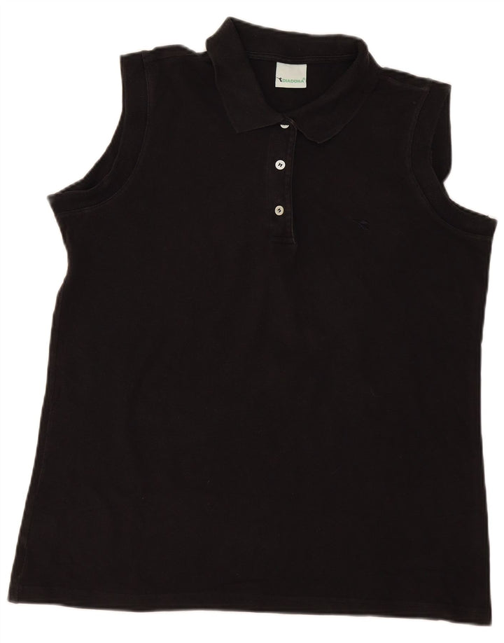 Diadora Mens Sleeveless Polo Shirt IT 50 Medium Black Cotton