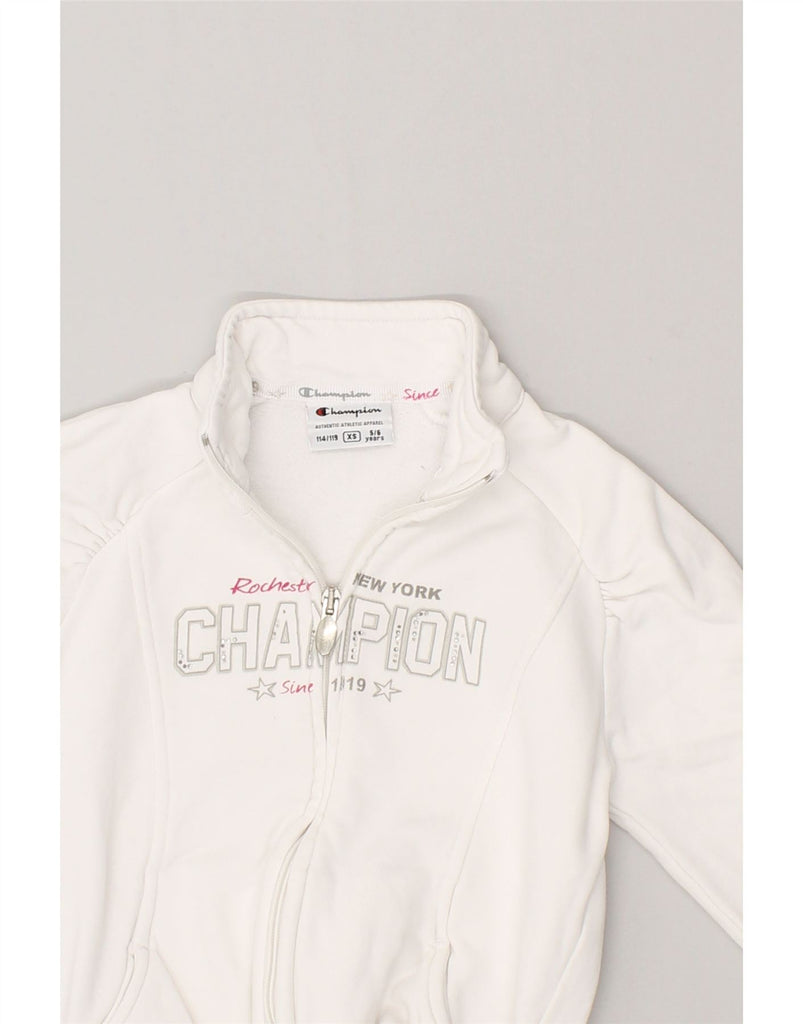 CHAMPION Girls Graphic Tracksuit Top Jacket 5-6 Years XS White Cotton | Vintage Champion | Thrift | Second-Hand Champion | Used Clothing | Messina Hembry 