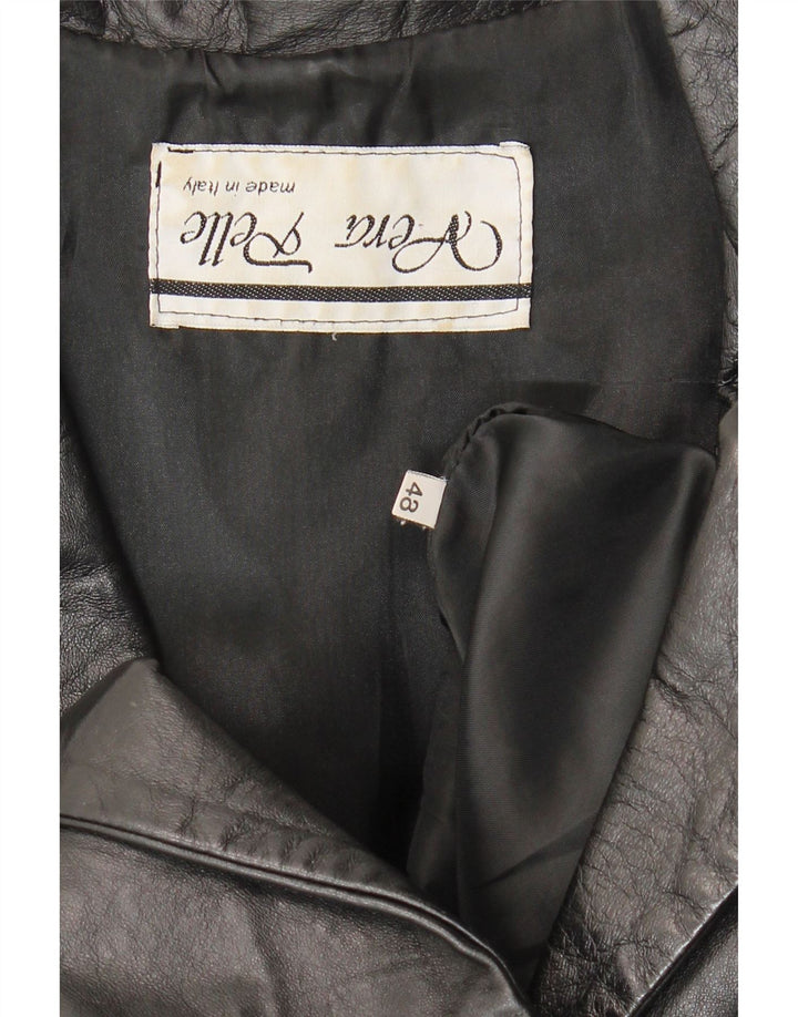 Vintage Womens 1 Button Leather Blazer Jacket IT 48 XL Black Leather