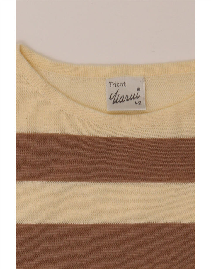 VINTAGE Womens Crew Neck Jumper Sweater IT 42 Medium Beige Striped Vintage Vintage and Second-Hand Vintage from Messina Hembry 