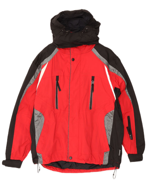 VINTAGE Mens Hooded Ski Jacket UK 38 Medium Red Colourblock Polyamide