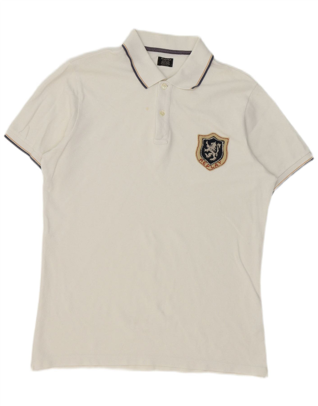 Replay Mens Polo Shirt XL White Cotton Classic