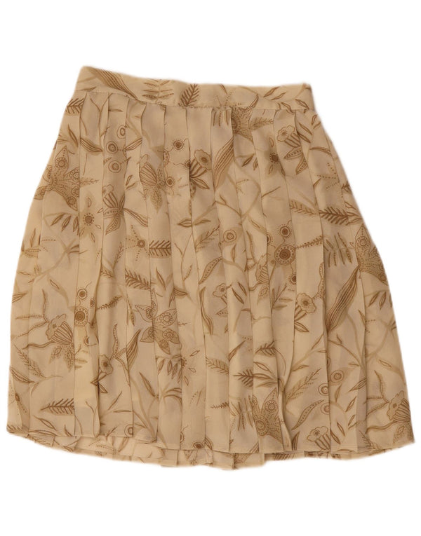 VINTAGE Womens Pleated A-Line Skirt Medium W28 Beige Floral Polyester