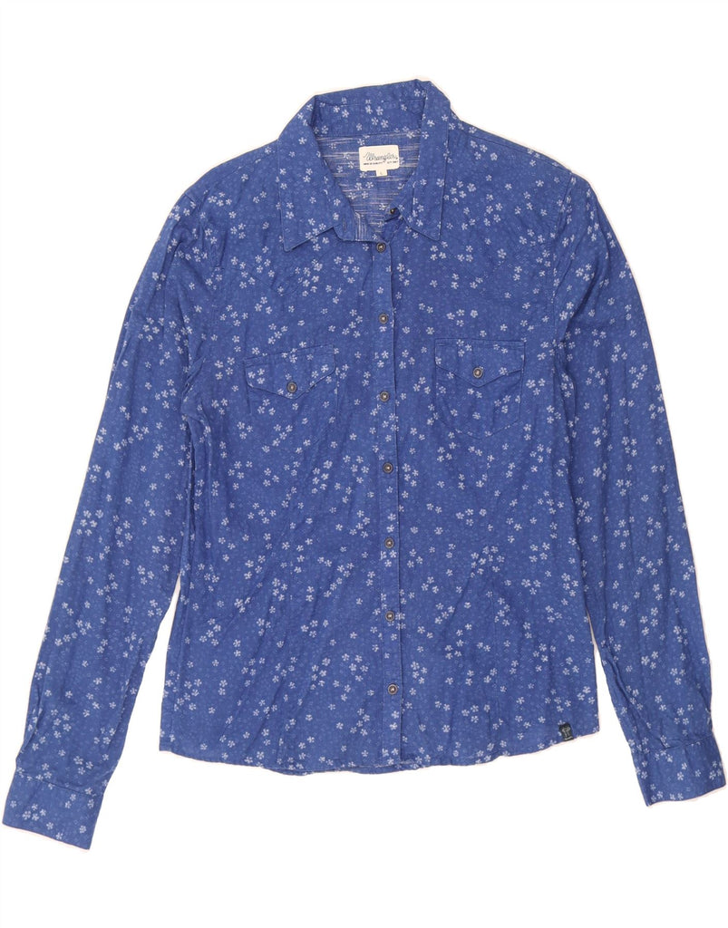 WRANGLER Womens Regular Shirt UK 14 Large Blue Floral Cotton Vintage Wrangler and Second-Hand Wrangler from Messina Hembry 