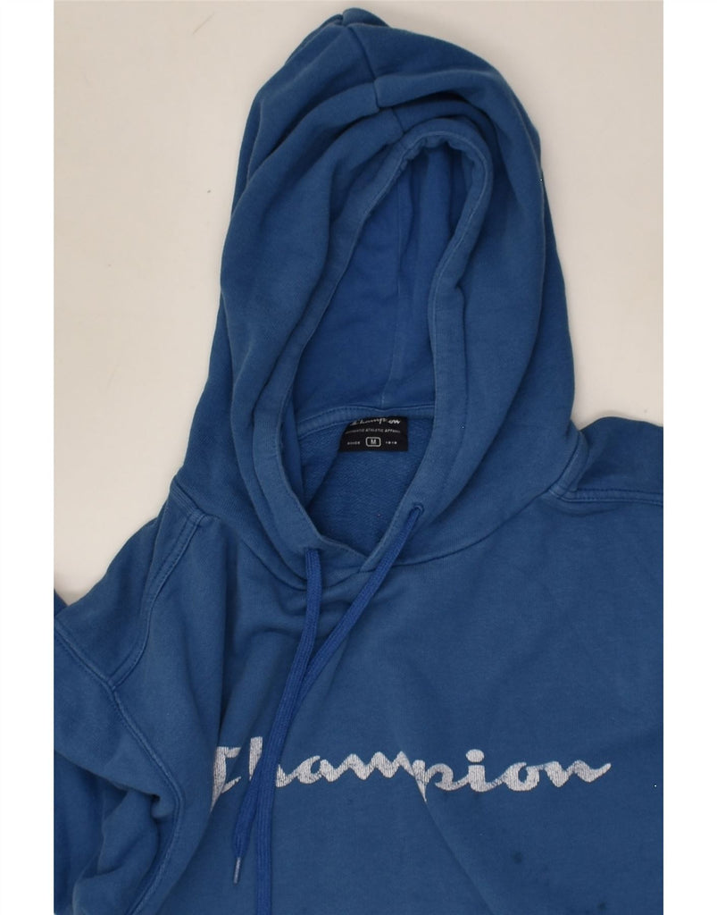 CHAMPION Womens Graphic Hoodie Jumper UK 14 Medium Blue Cotton | Vintage Champion | Thrift | Second-Hand Champion | Used Clothing | Messina Hembry 