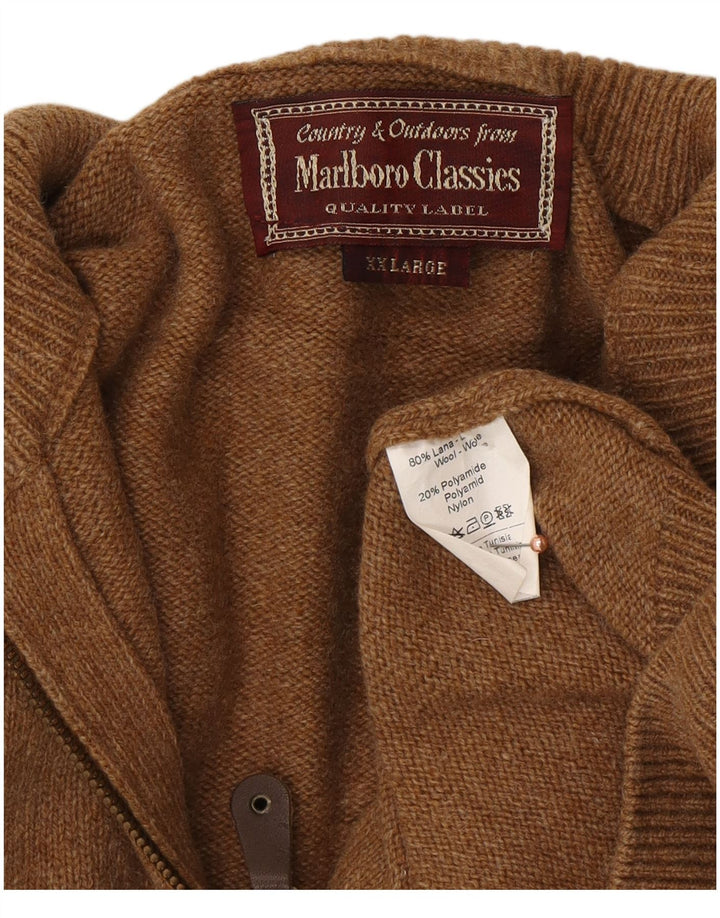 MARLBORO CLASSICS Mens Zip Neck Jumper Sweater 2XL Brown Wool